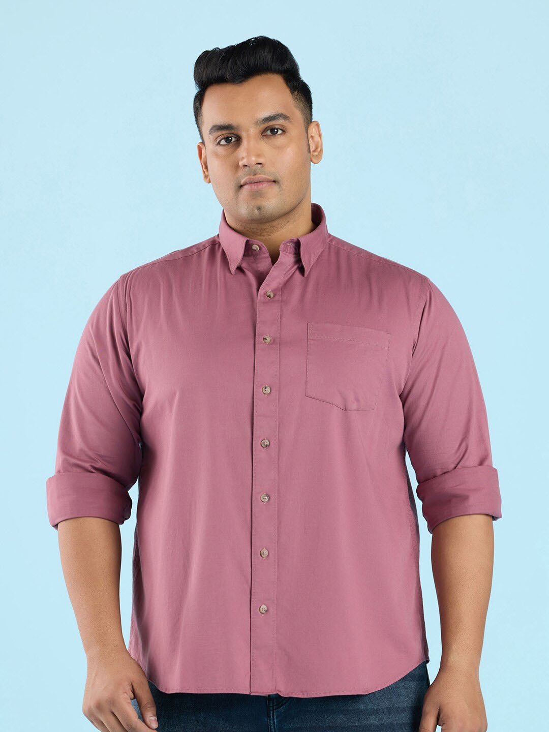 

Big Hello - The Plus Life Long Sleeves Cotton Twill Casual Shirt, Purple