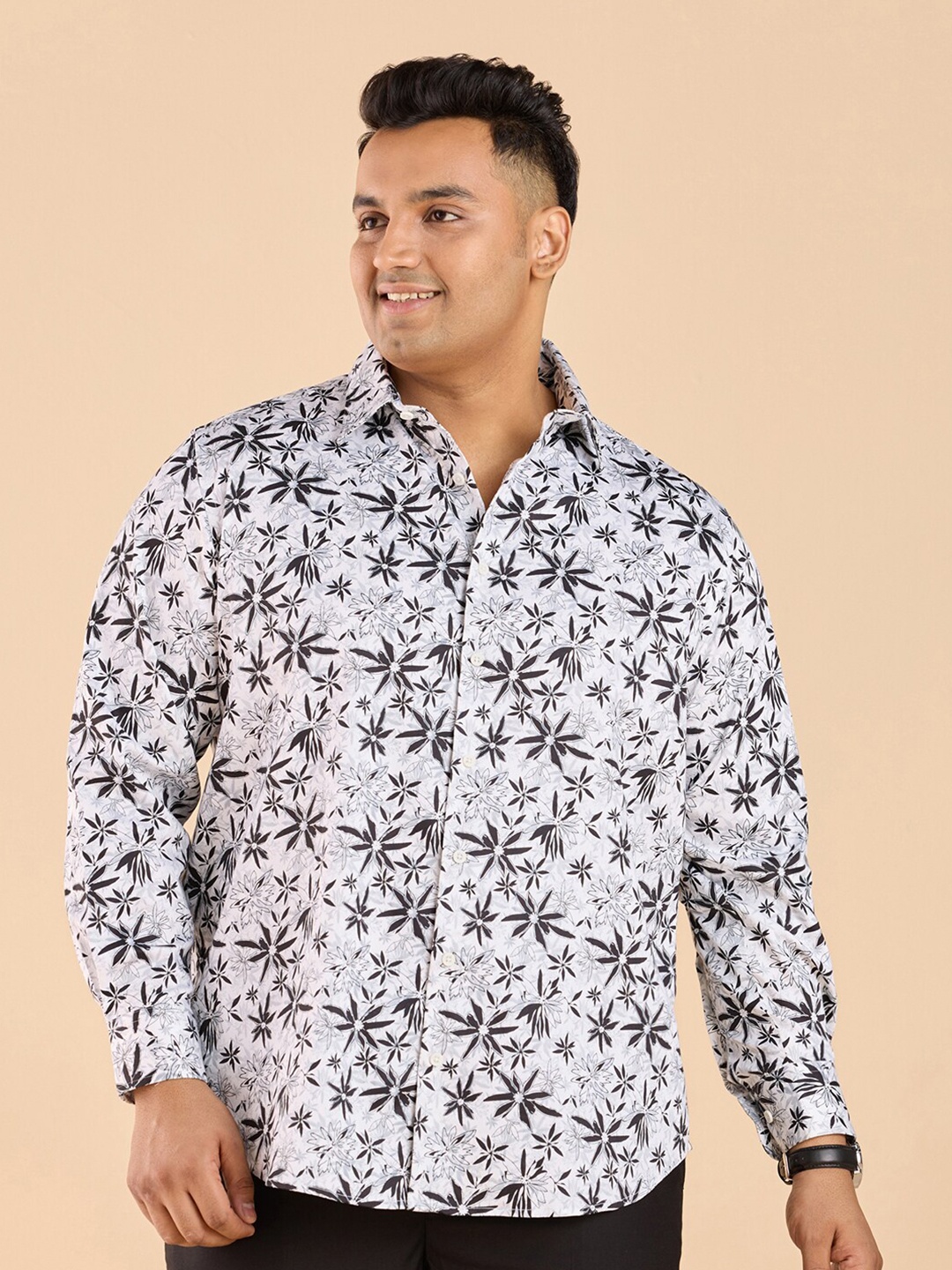 

Big Hello - The Plus Life Printed Satin Cotton Casual Shirt, White