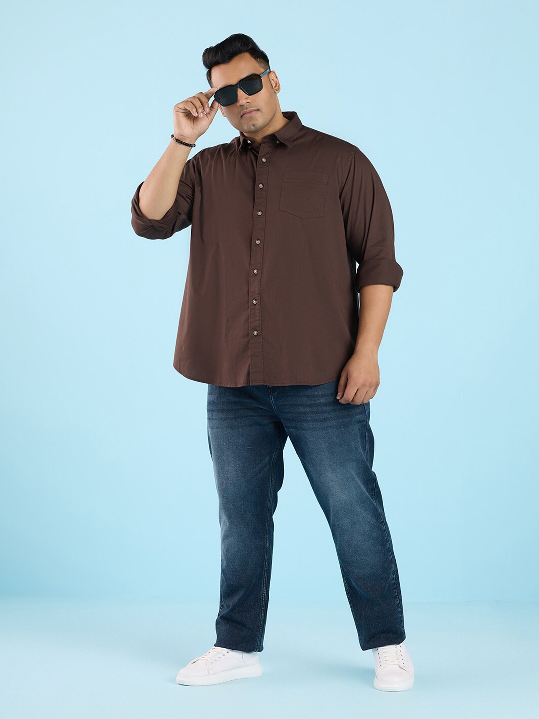 

Big Hello - The Plus Life Twill Cotton Casual Shirt, Brown