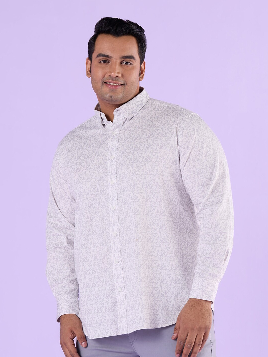 

Big Hello - The Plus Life Printed Twill Cotton Casual Shirt, White