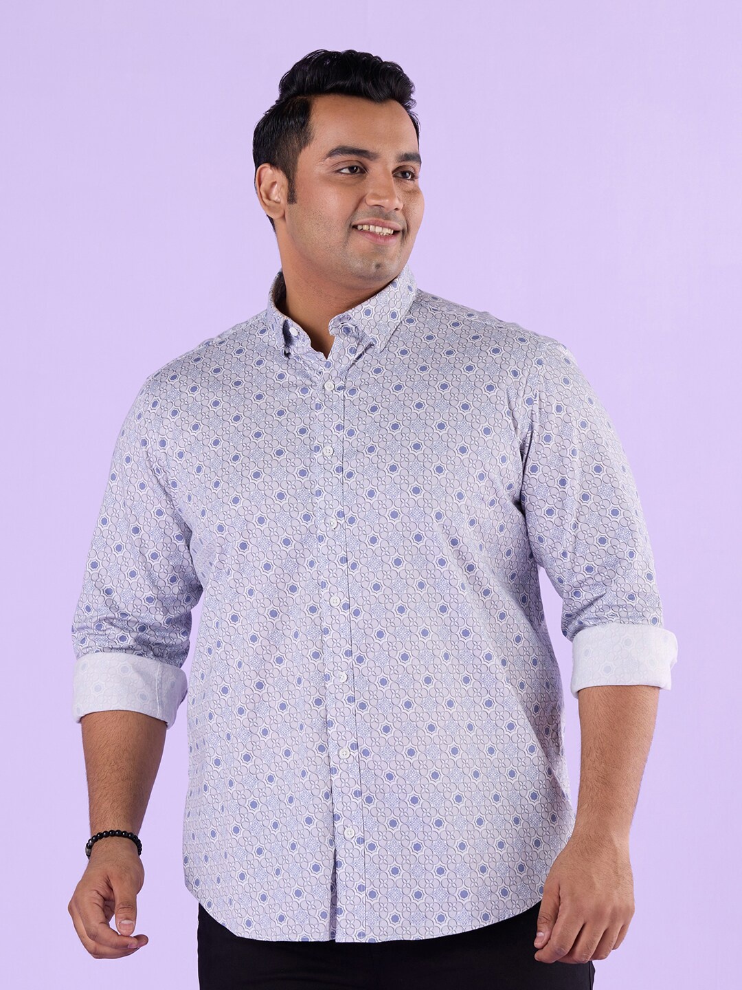 

Big Hello - The Plus Life Printed Twill Cotton Casual Shirt, Grey