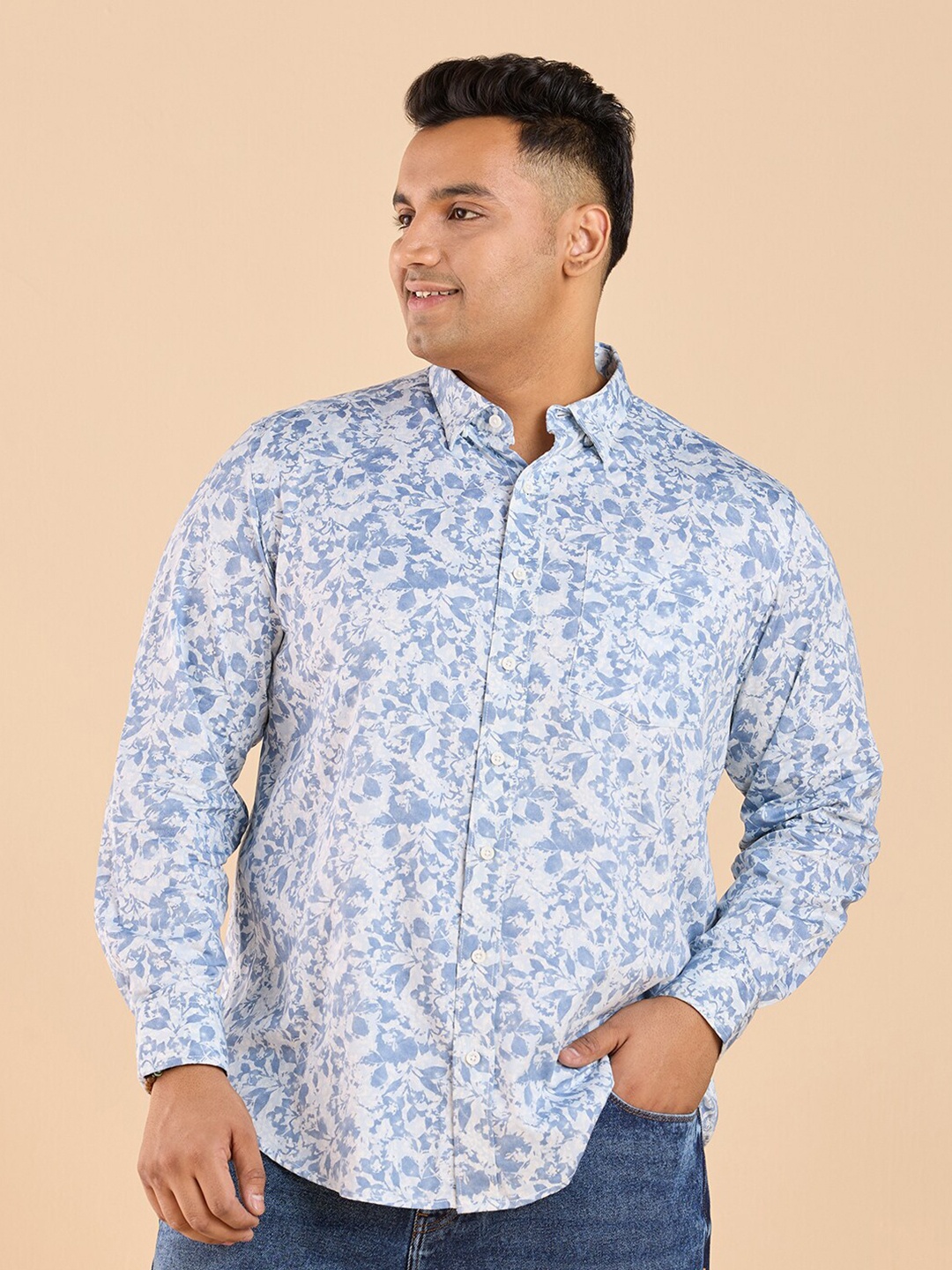 

Big Hello - The Plus Life Floral Printed Cotton Casual Shirt, Blue