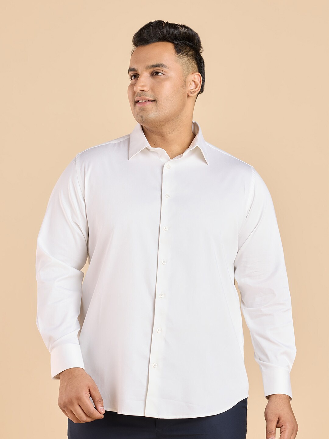 

Big Hello - The Plus Life Satin Cotton Casual Shirt, White