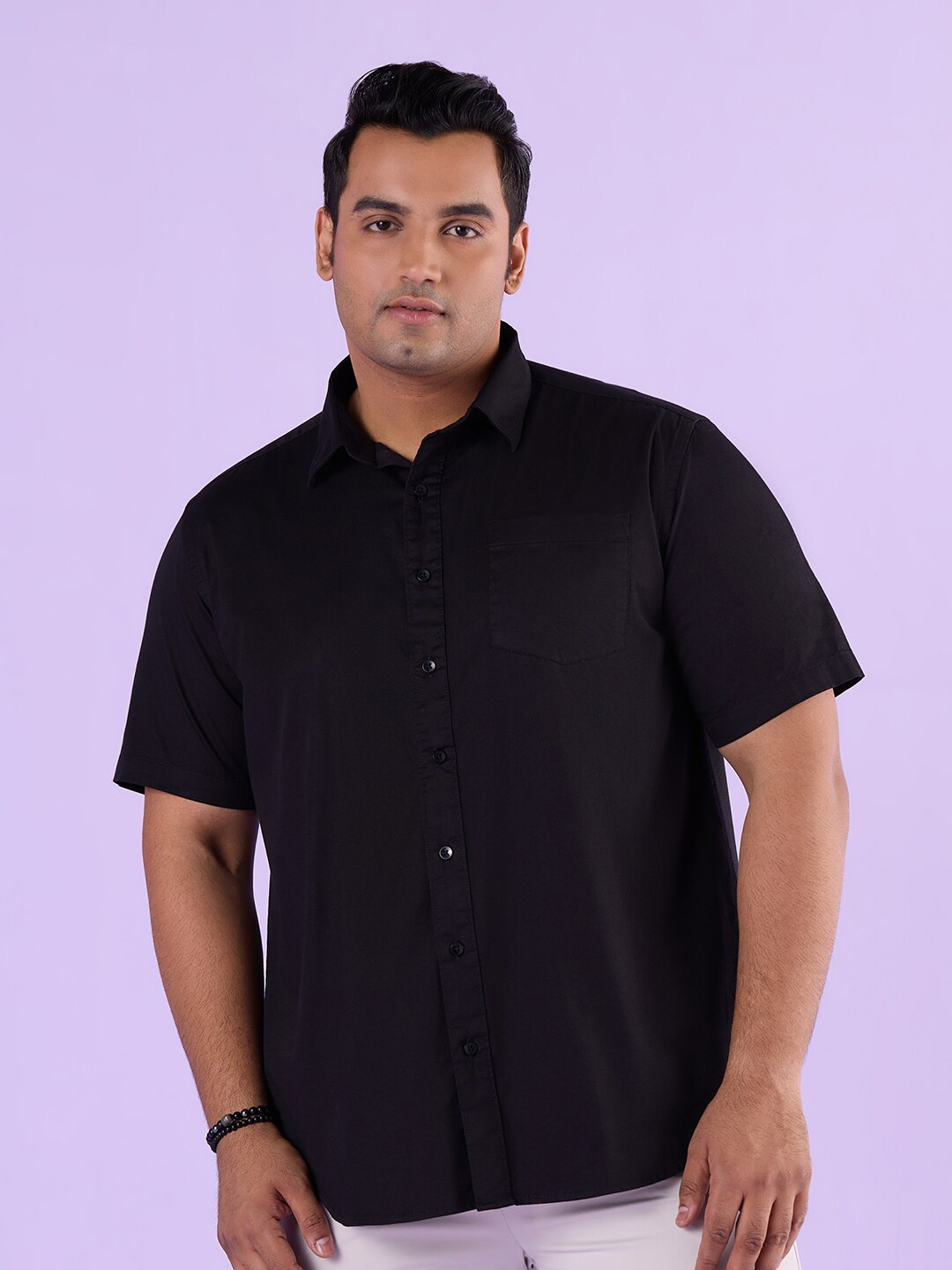 

Big Hello - The Plus Life Spread Collar Twill Casual Cotton Shirt, Black