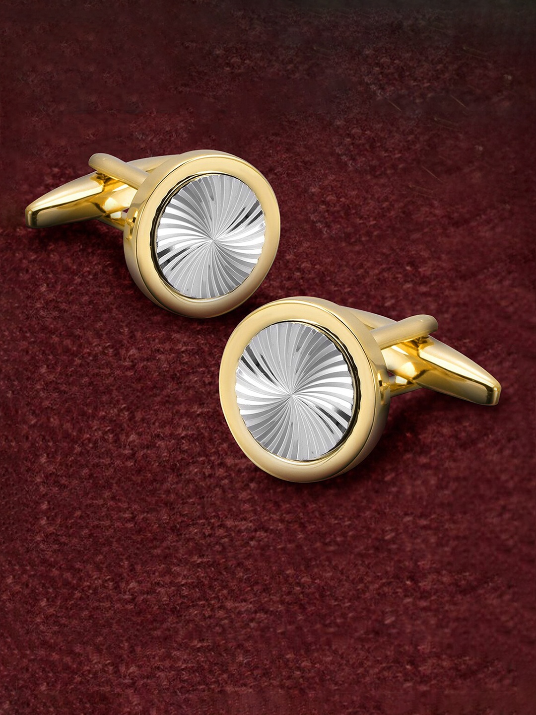 Peora Men 316L Stainless Steel Gold-Plated Classic Textured Cufflink