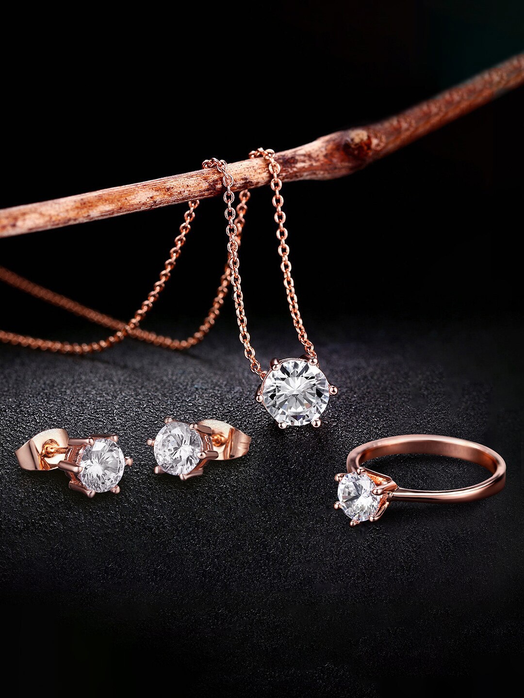 

Peora Rose Gold-Plated Cubic Zirconia-Studded Jewellery Set