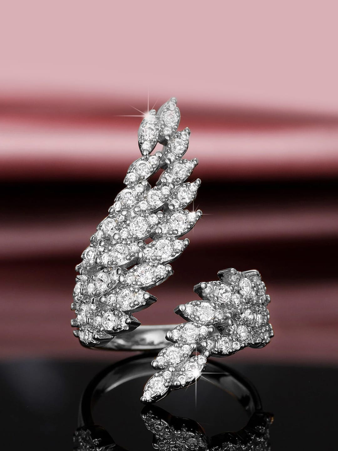 

Peora Alloy Silver-Plated CZ-Studded Finger Ring