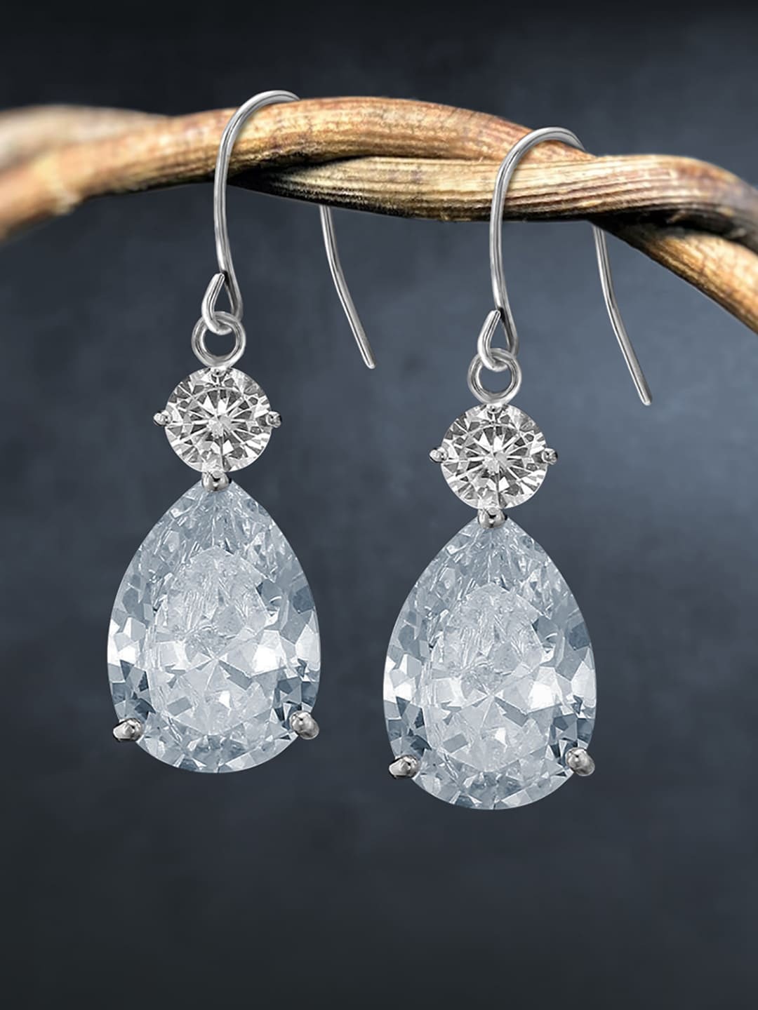 

Peora Silver-Plated Cubic Zirconia Contemporary Drop Earrings, White