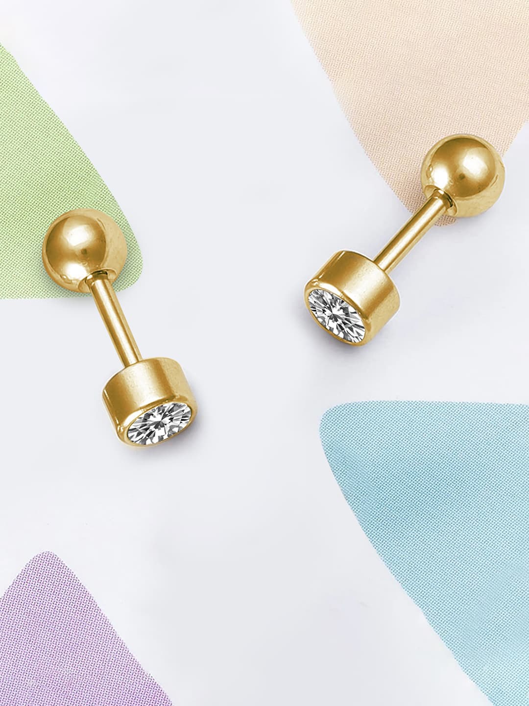 

Peora Gold-Plated Stainless Steel Cubic Zirconia Contemporary Studs Earrings