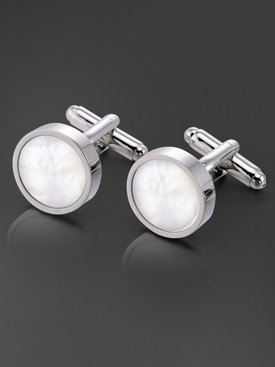

Peora Men 316L Stainless Steel Silver-Plated Printed Cufflink
