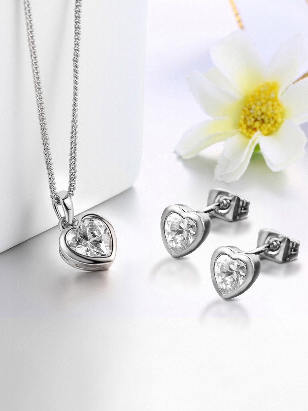 

Peora Silver-Plated Cubic Zirconia-Studded Jewellery Set