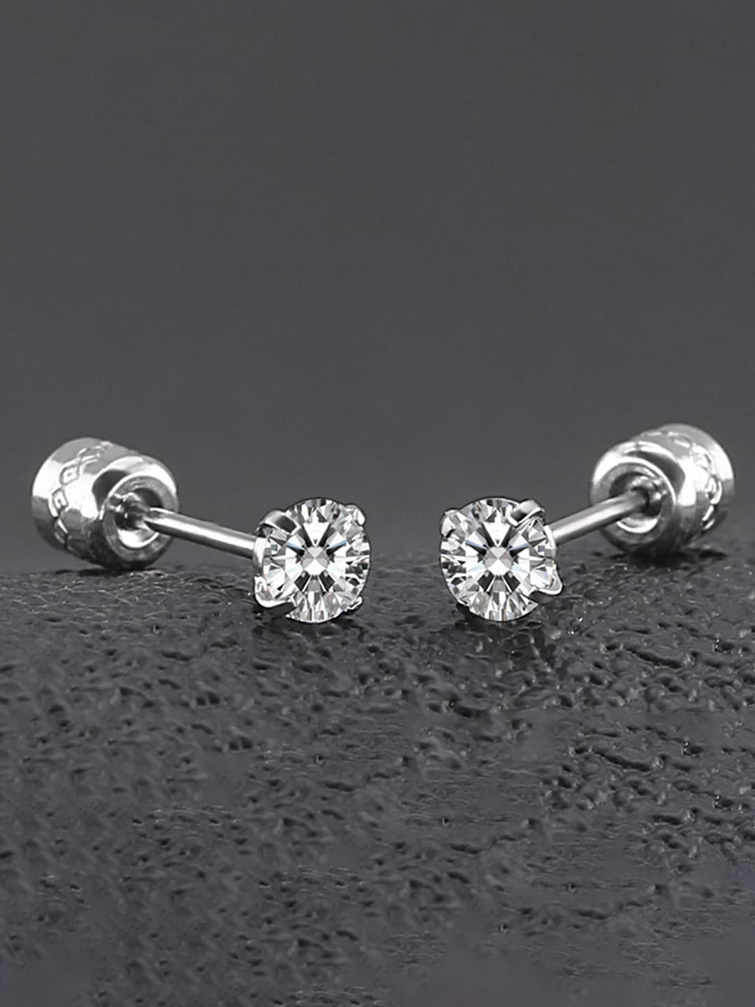 

Peora Silver-Plated Stainless Steel Cubic Zirconia Contemporary Studs Earrings, White