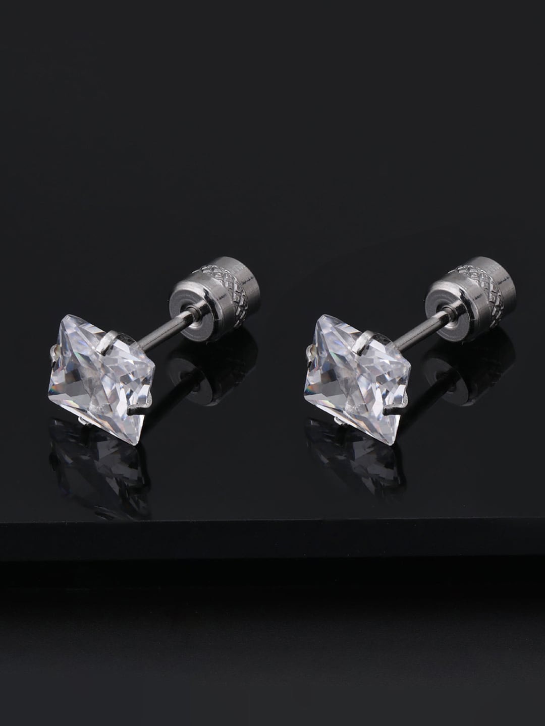 

Peora Silver-Plated Stainless Steel Cubic Zirconia Contemporary Studs Earrings, White