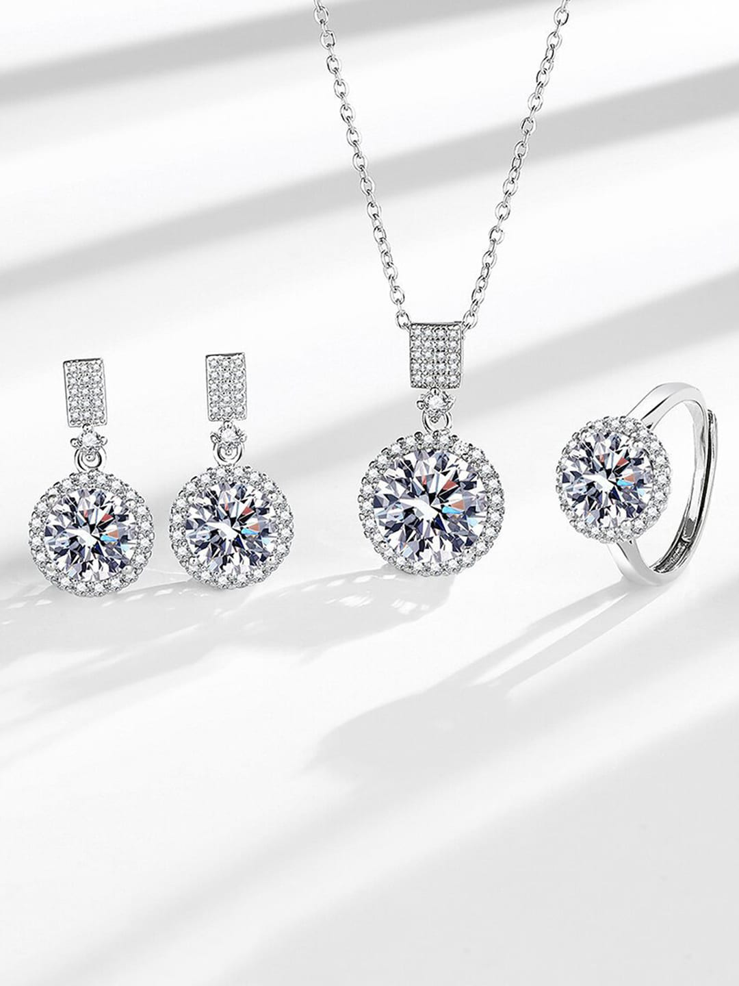 

Peora Silver-Plated CZ-Studded Necklace & Earrings With Finger Ring