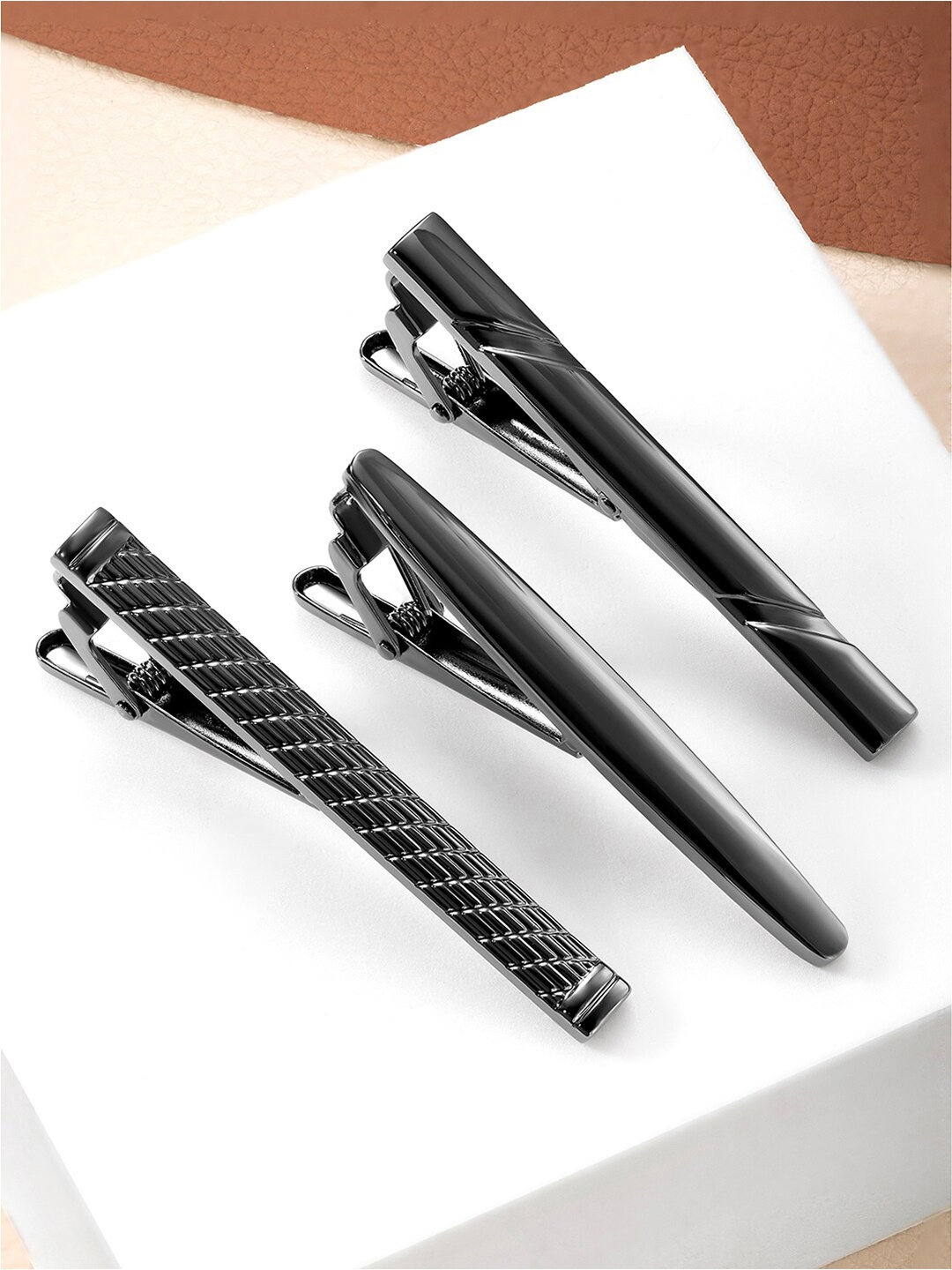 

Peora Men Set of 3 Stainless Steel Classic Tie Pin Brooch, Black