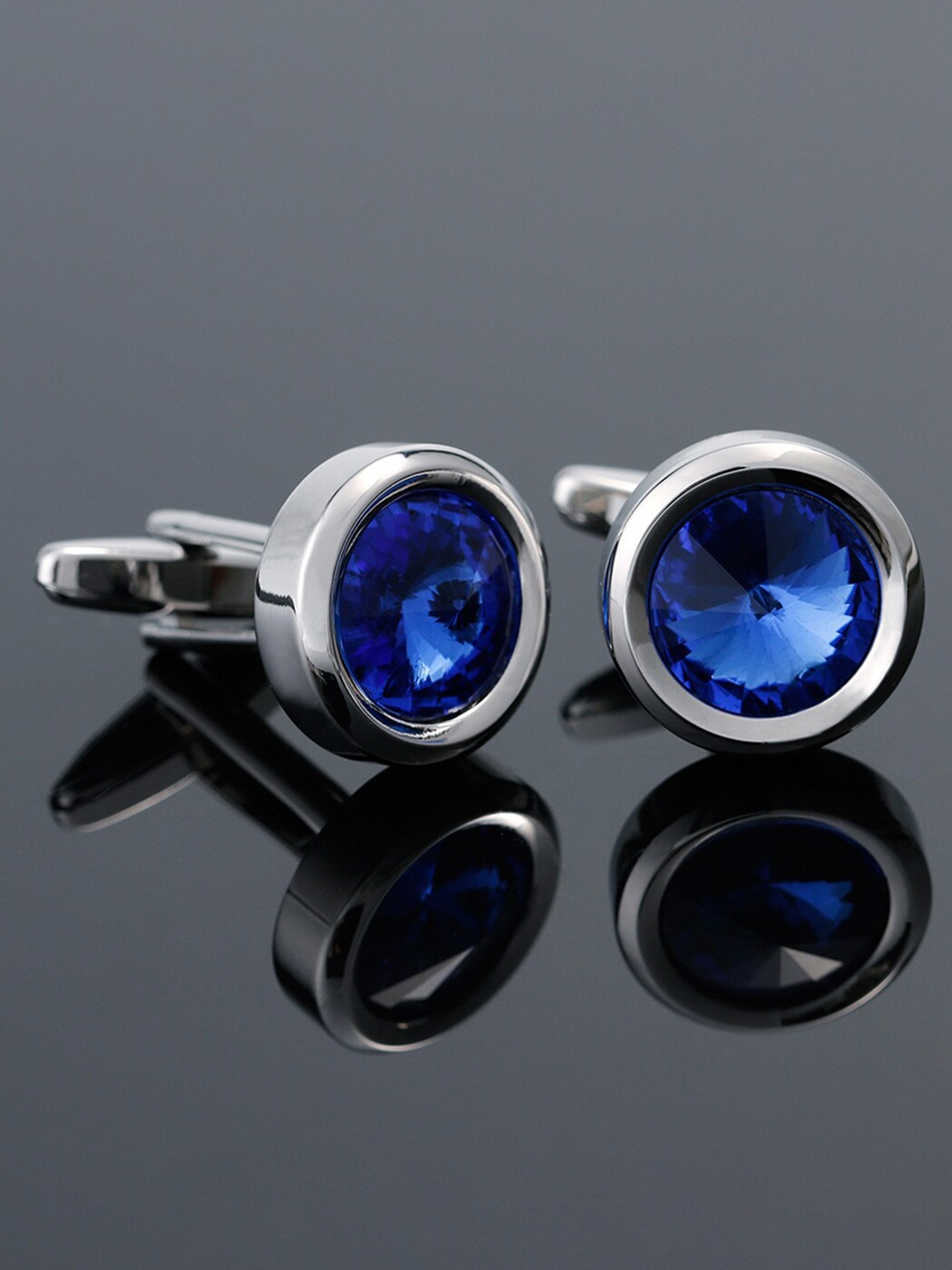 

Peora Men 316L Stainless Steel Silver-Plated Textured Cufflink, Blue