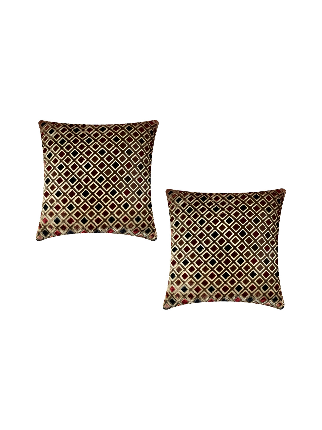 

TANLOOMS Gold-Toned & Maroon 2Pcs Geometric Square Cushion Covers