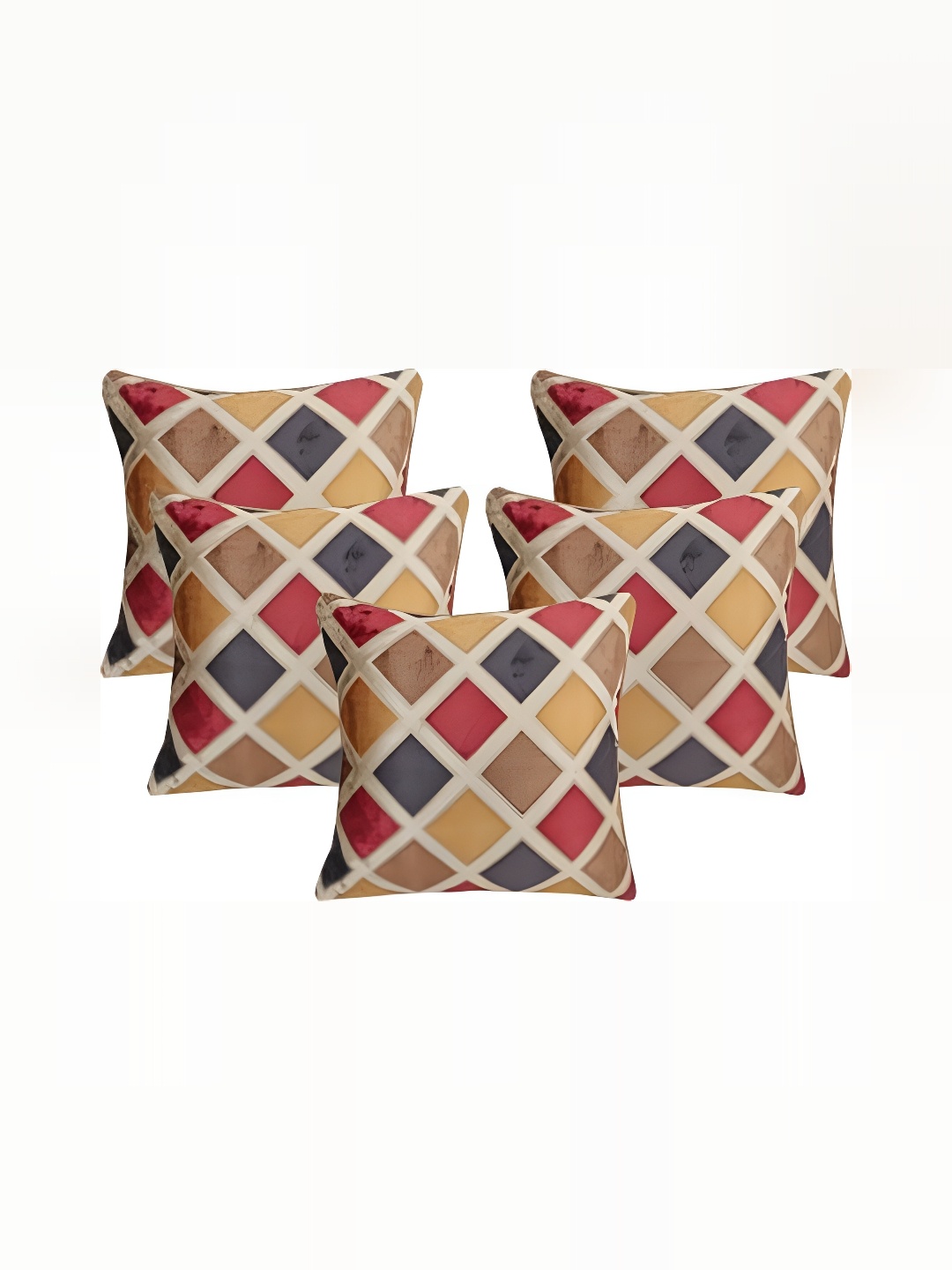

TANLOOMS Gold-Toned & Red 5Pcs Geometric Square Cushion Covers