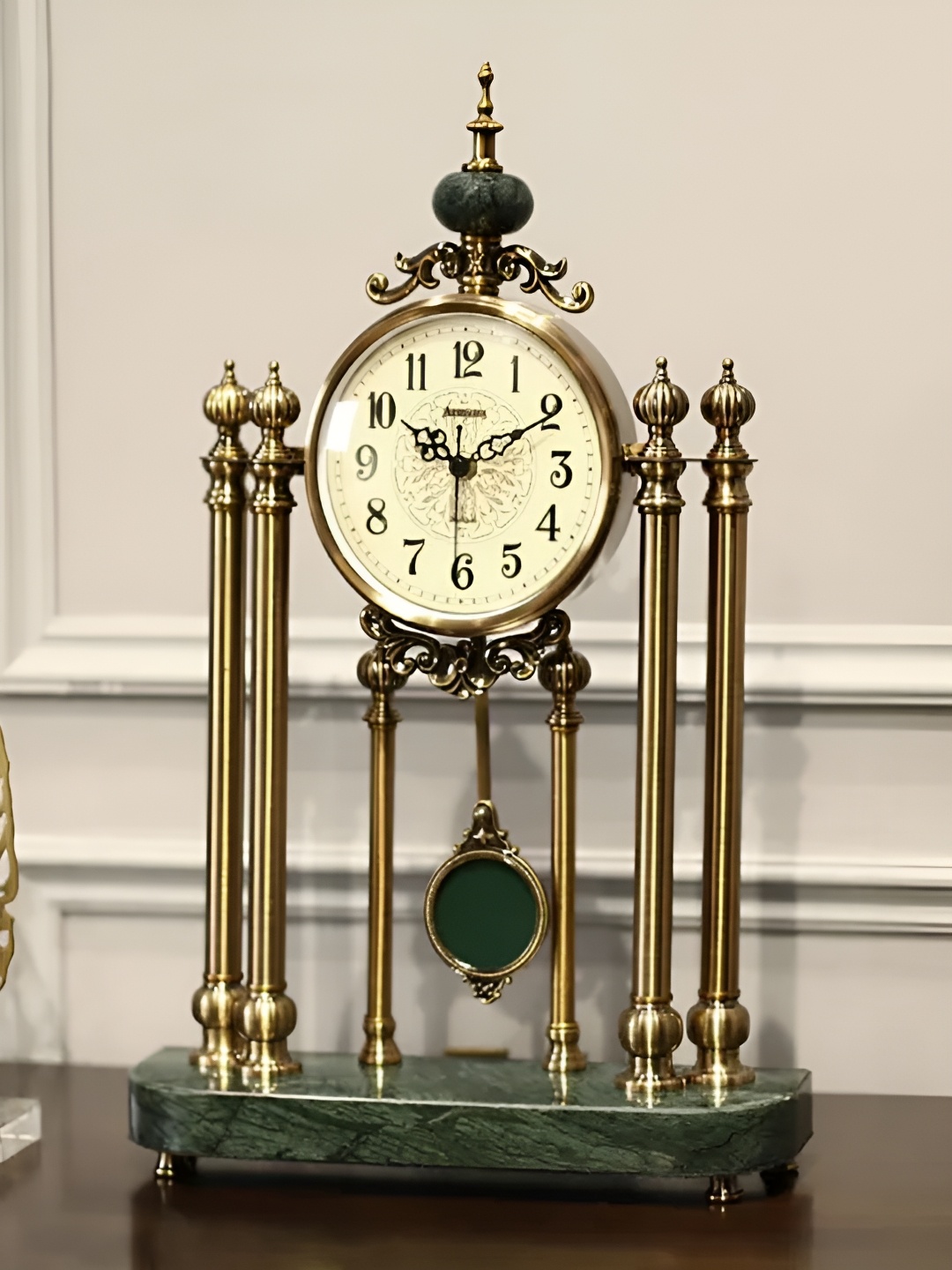 

The Art House White & Gold-Toned Printed Abstract Shaped Traditional Table Clock