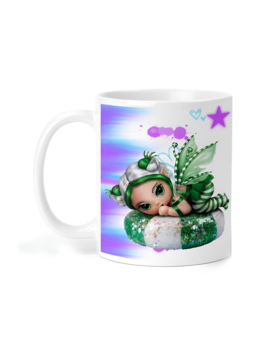 

ARTBUG White Green Printed Ceramic Glossy Mug 350 ml