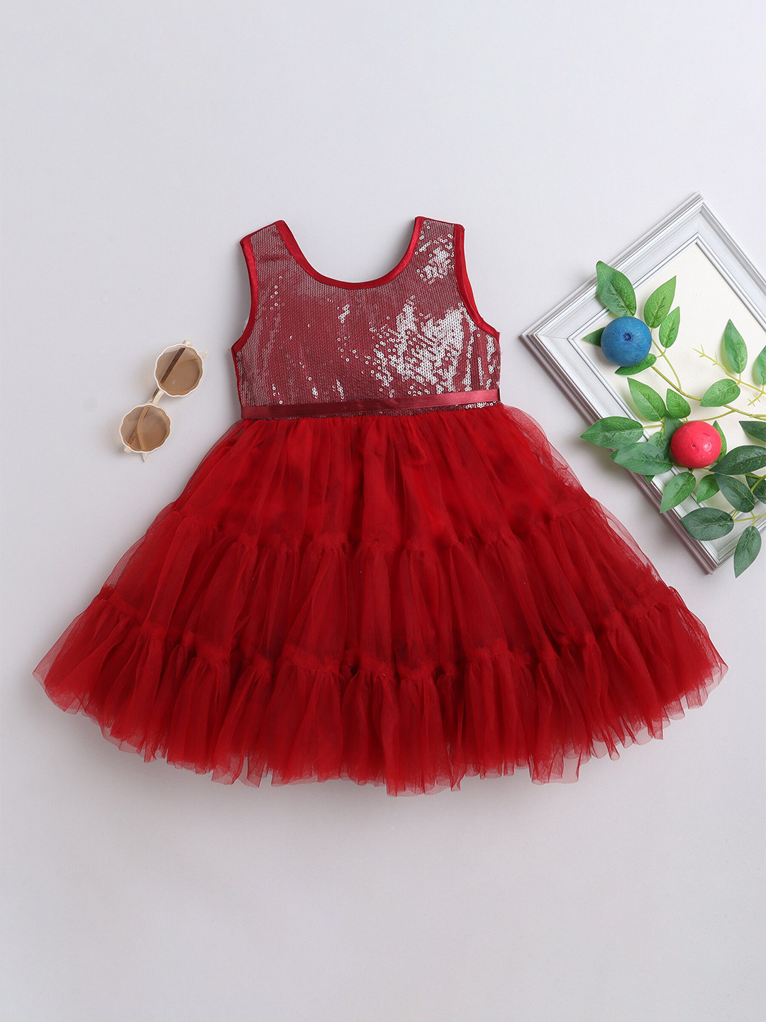 

MANY FROCKS & Girls Sequined Net Fit & Flare Dress, Maroon