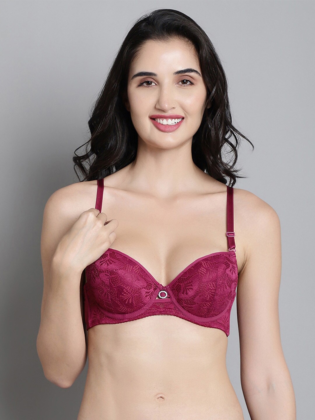 

MAKCLAN Floral Medium Coverage Anti Odour Lightly Padded Push-Up Bra With All Day Comfort, Maroon