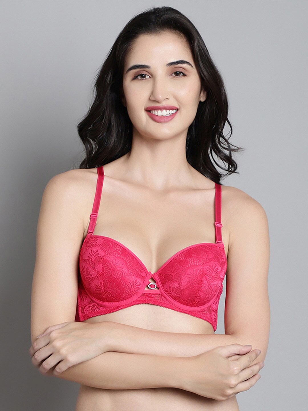 

MAKCLAN Floral Medium Coverage Anti Odour Lightly Padded Push-Up Bra With All Day Comfort, Pink