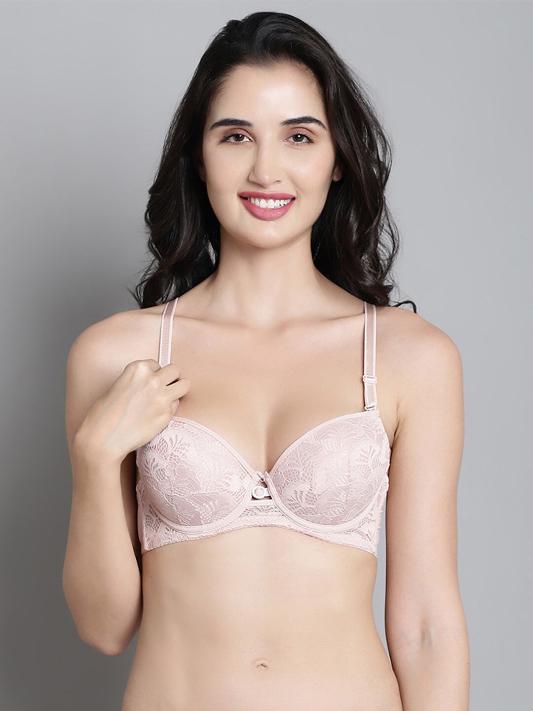 

MAKCLAN Floral Medium Coverage Anti Odour Lightly Padded Push-Up Bra With All Day Comfort, Pink