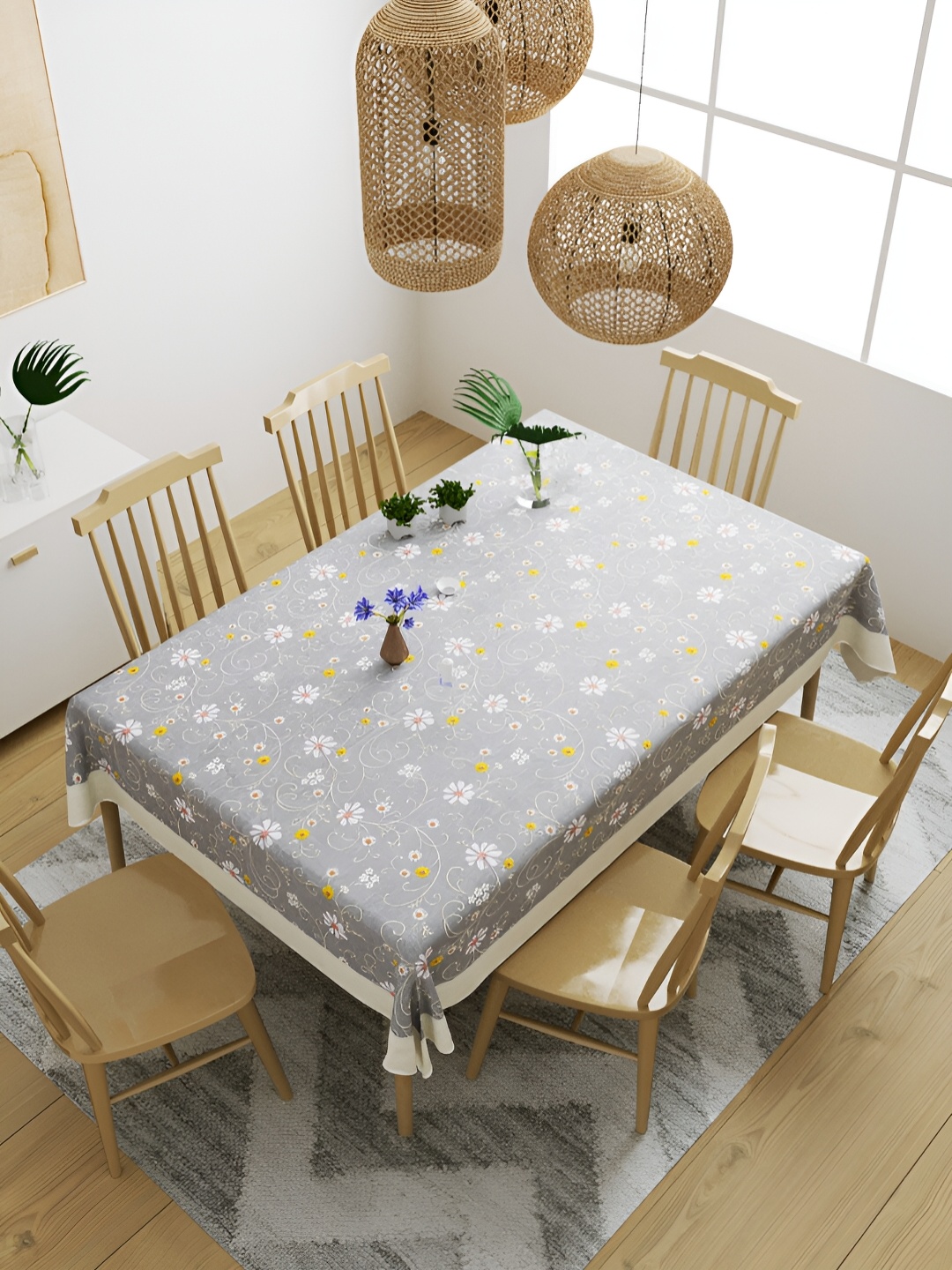 

Aura Grey & White Floral Waterproof 6 Seater Table Cover