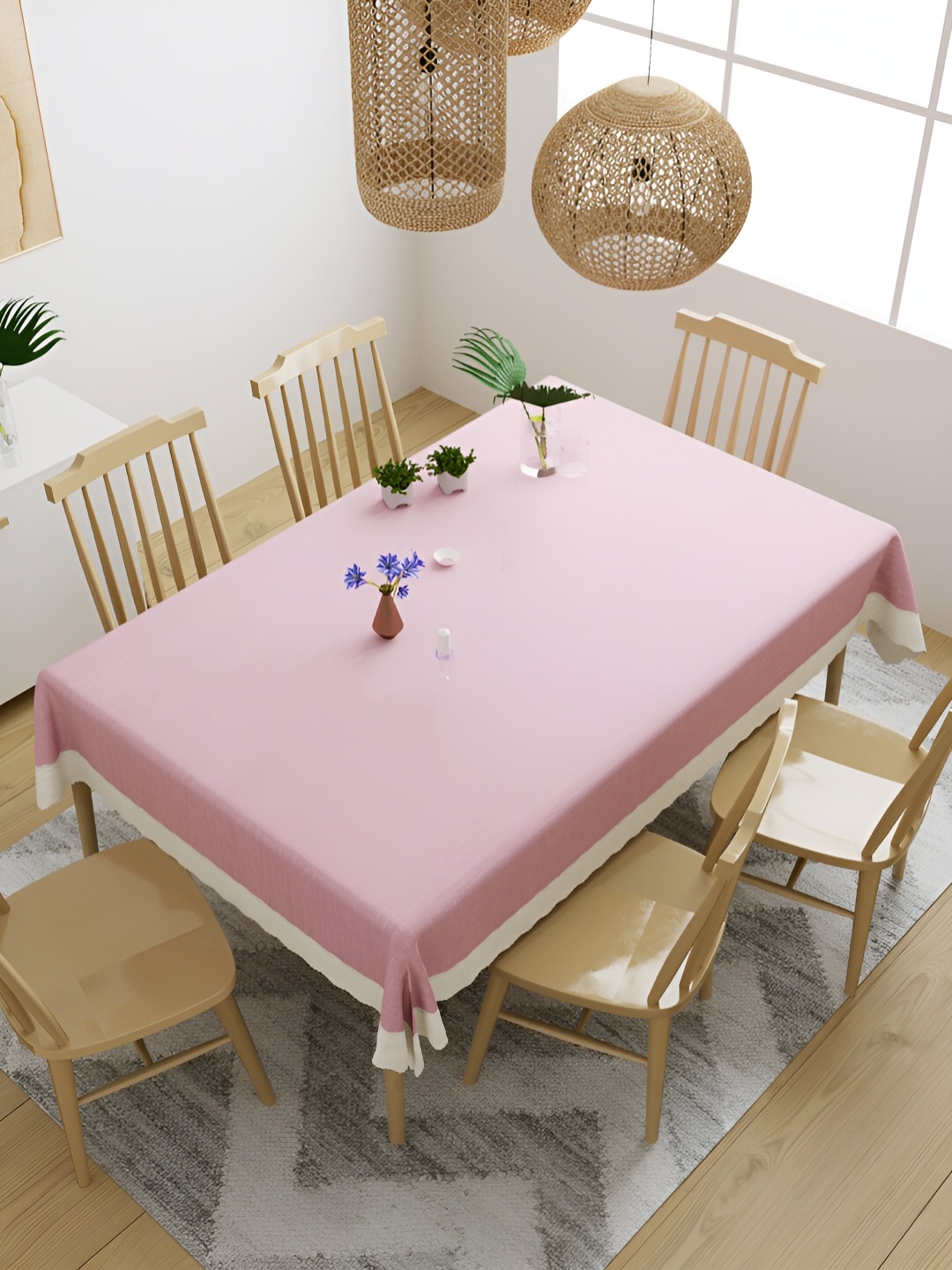 

Aura Pink & White Waterproof 6 Seater Table Cover with Textured details