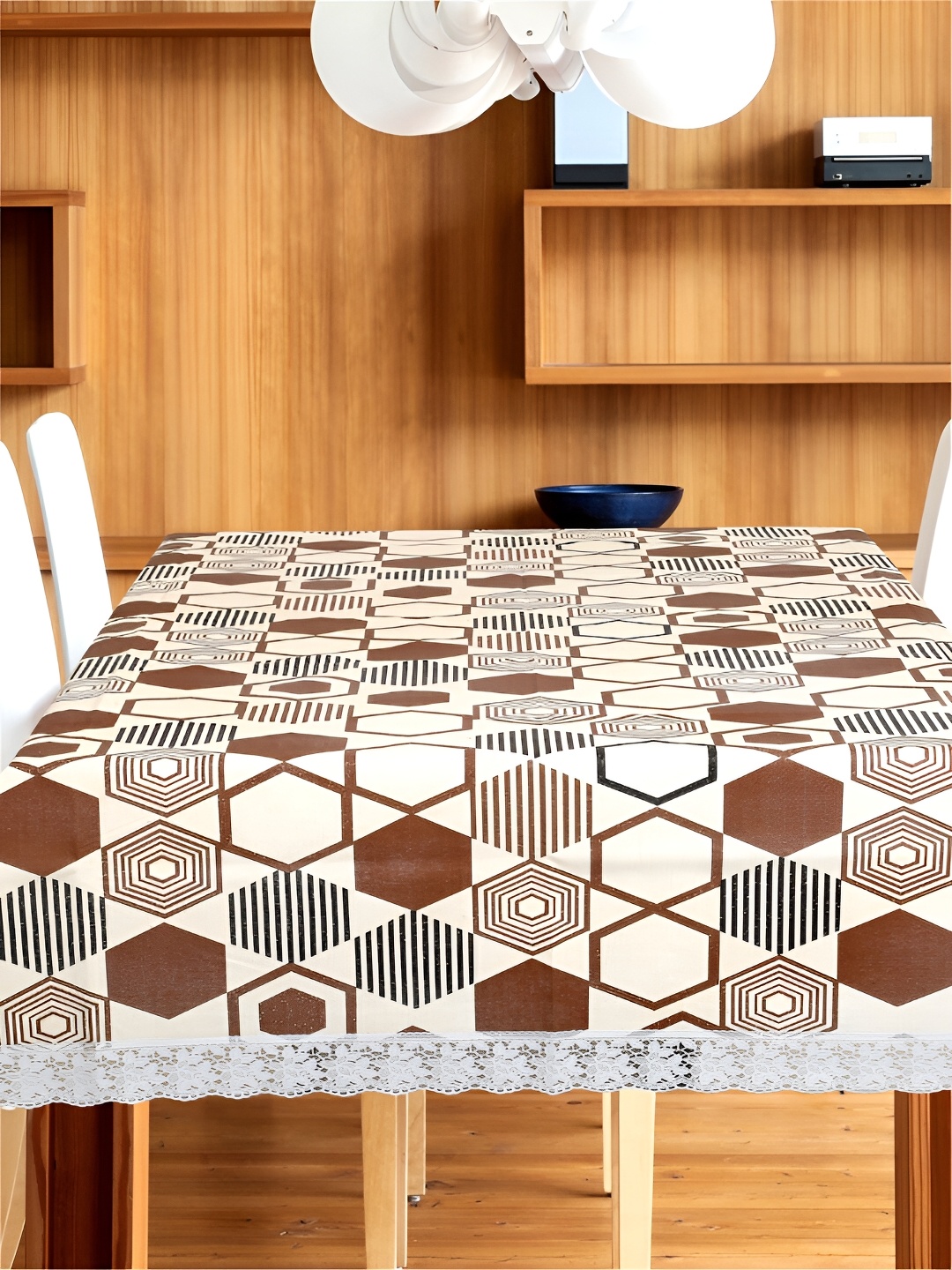 

Aura White & Brown Geometric Waterproof 6 Seater Table Cover