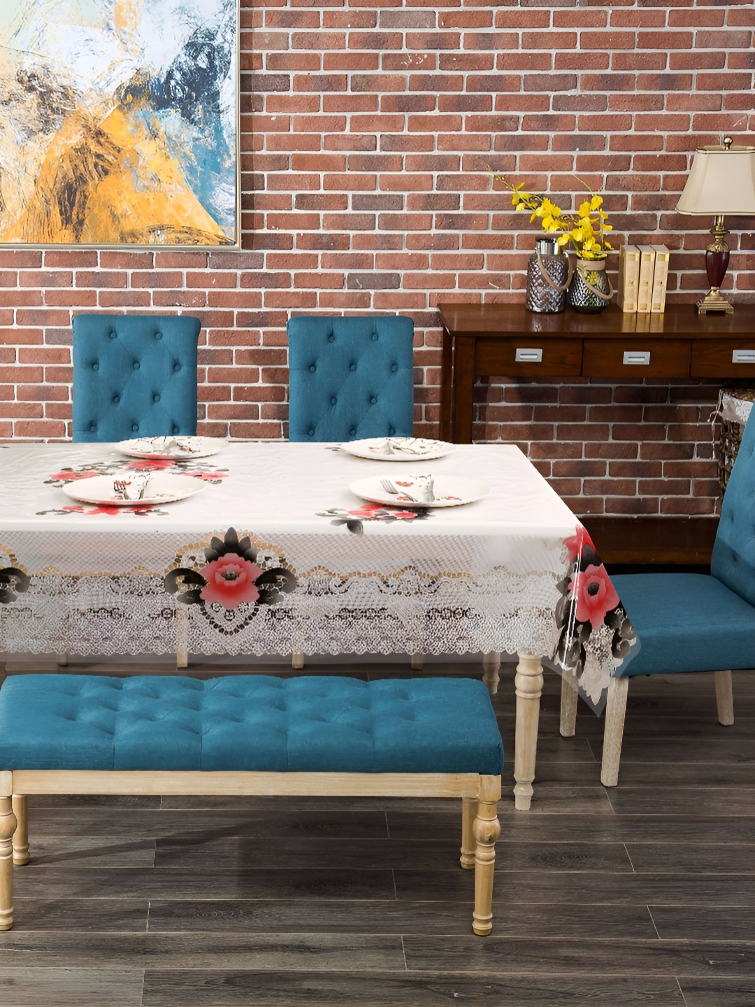 

Aura Beige & Red Floral Waterproof 6 Seater Table Cover
