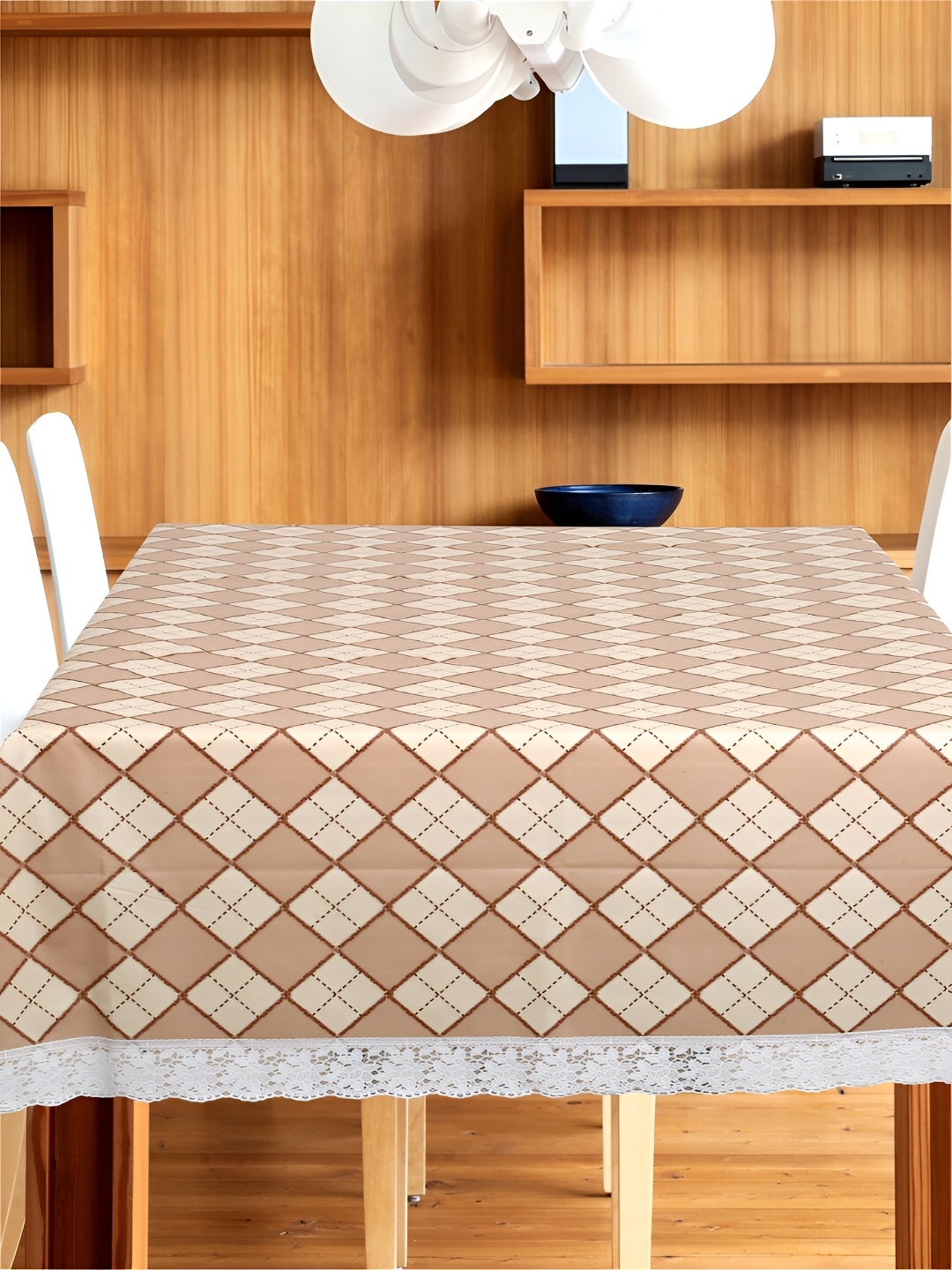 

Aura Beige & Brown Geometric Waterproof Plastic 6 Seater Table Cover