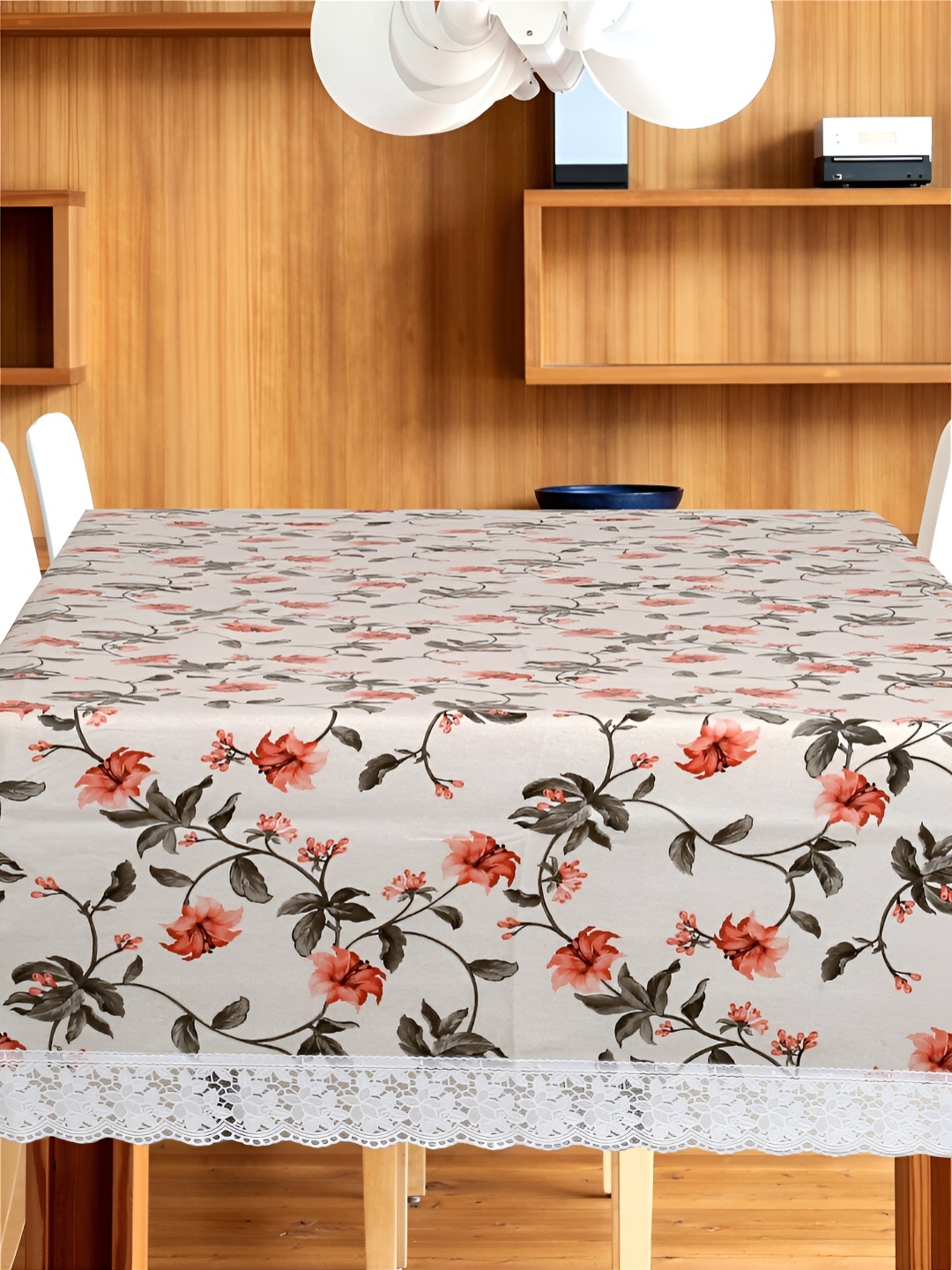 

Aura Grey & Red Floral Waterproof Plastic 6 Seater Table Cover With Textured details