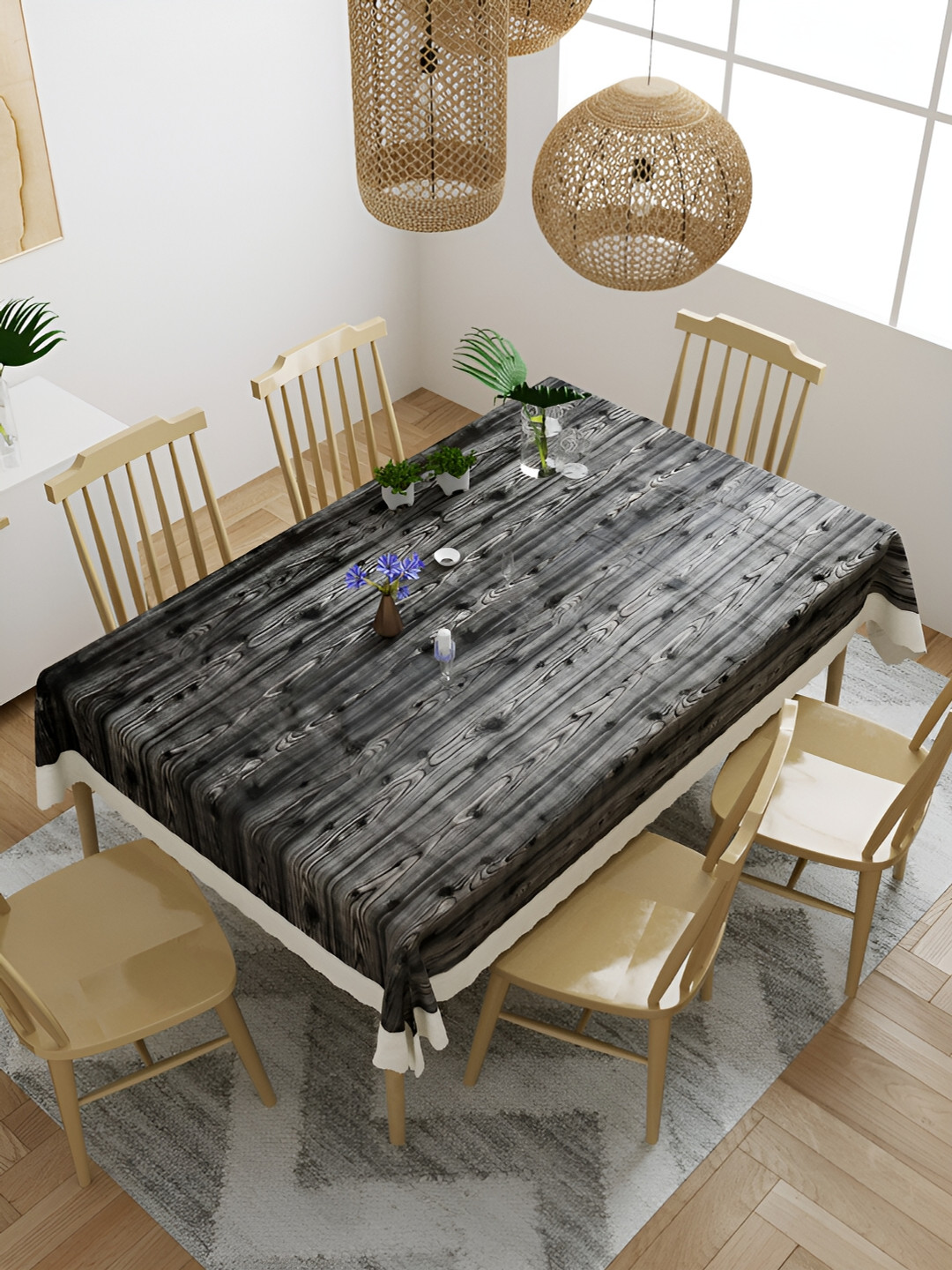

Aura Black & Grey Printed Waterproof Plastic 6-Seater Table Cover