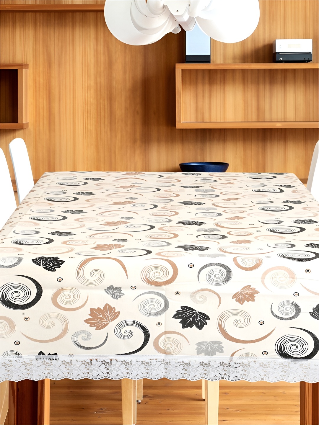

Aura White & Brown Geometric Printed Waterproof 6-Seater Table Cover