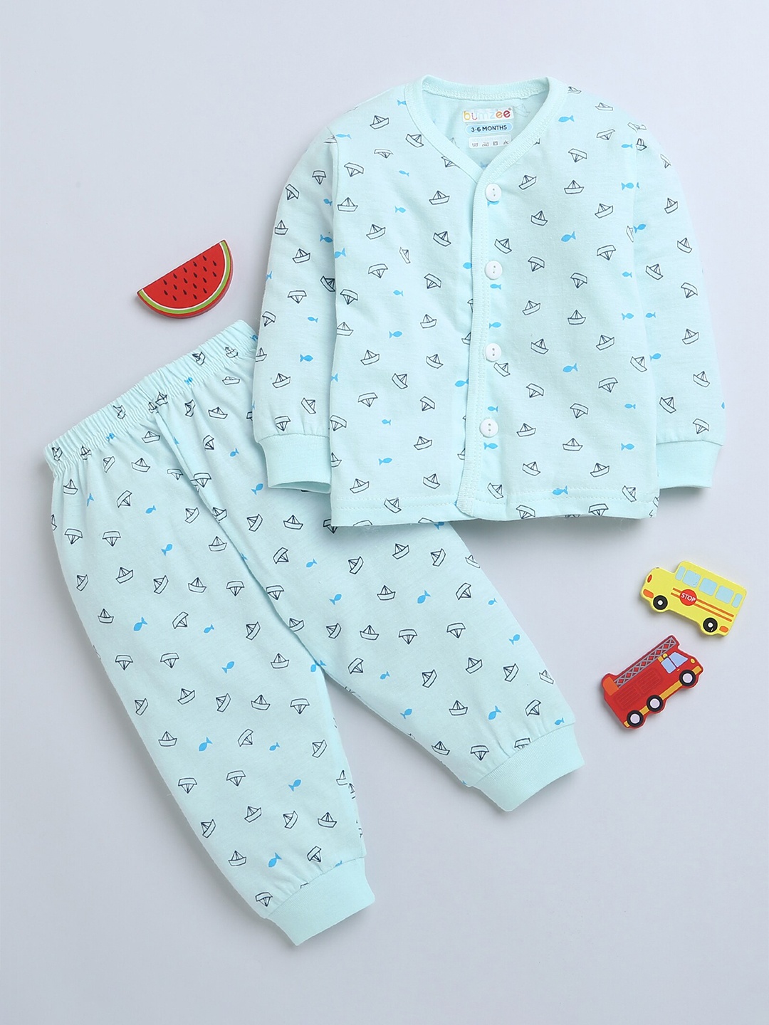 

BUMZEE Infant Boys Conversational Printed Pure Cotton Night Suit, Blue