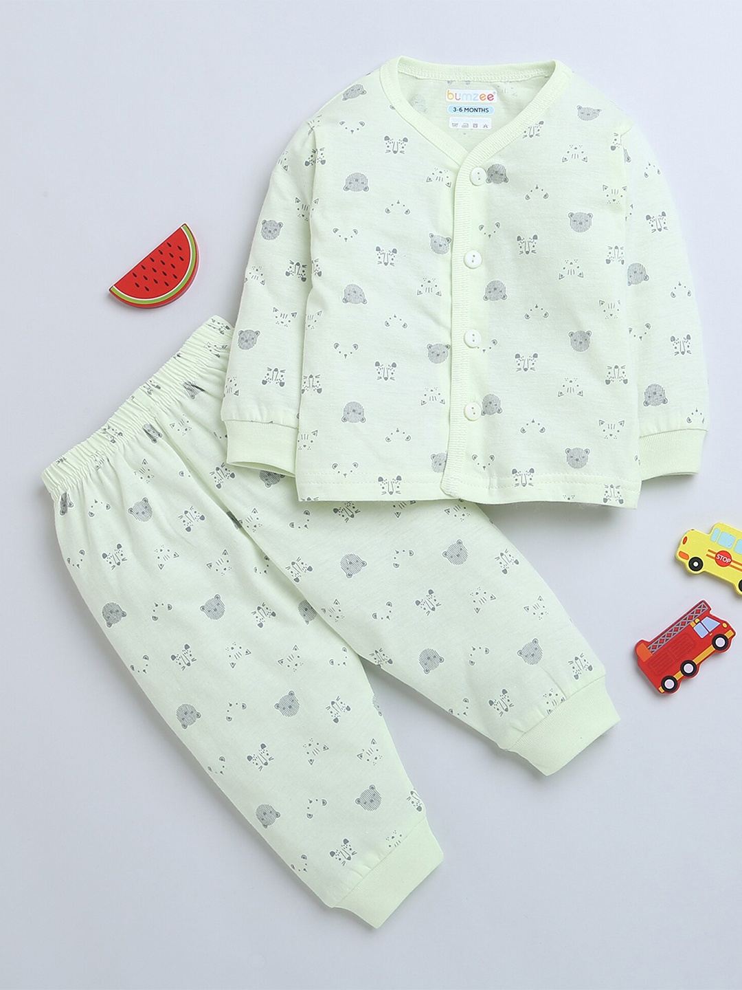 

BUMZEE Infant Girls Conversational Printed Pure Cotton Night Suit, Yellow