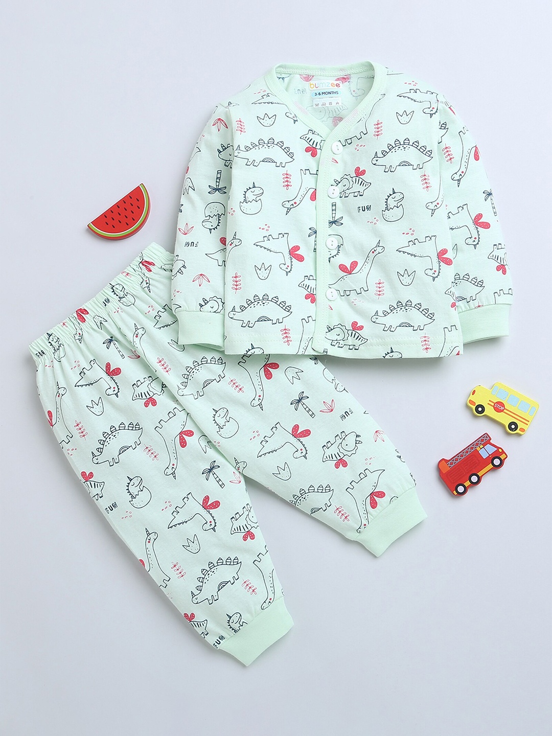 

BUMZEE Infant Boys Conversational Printed Pure Cotton Night Suit, Green
