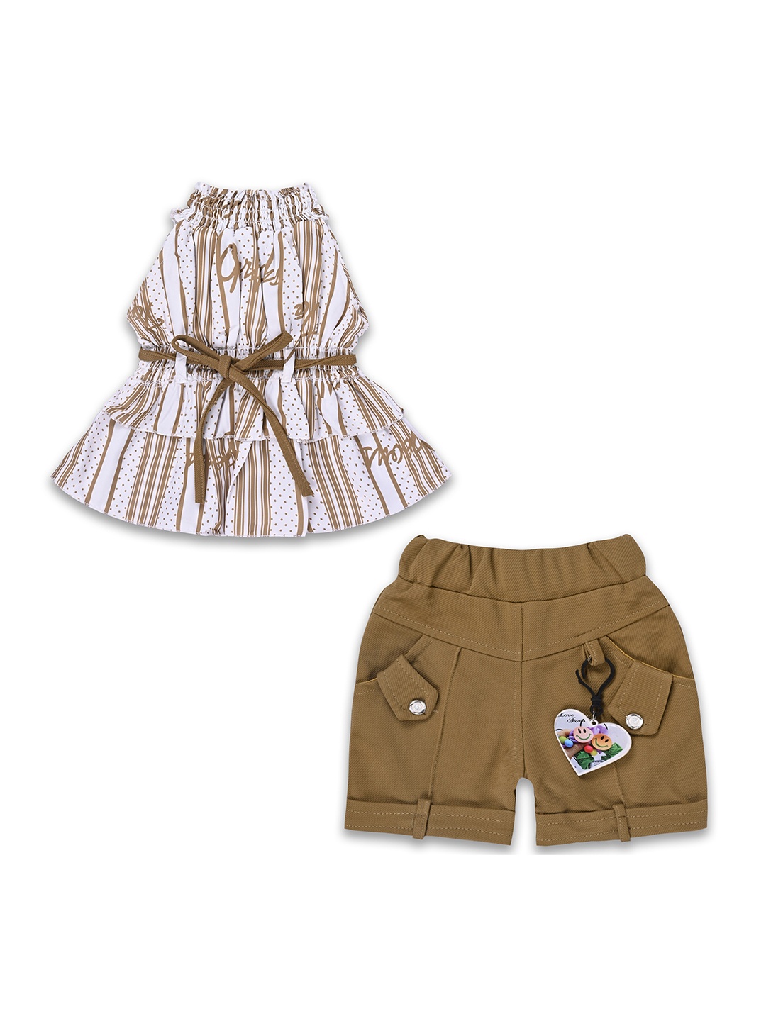 

Wish Karo Girls Striped Top with Shorts, Brown