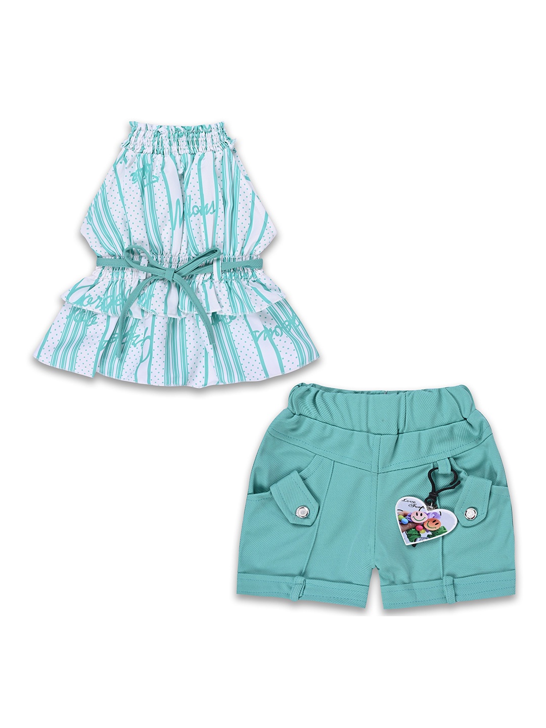 

Wish Karo Girls Striped Top with Shorts, Green