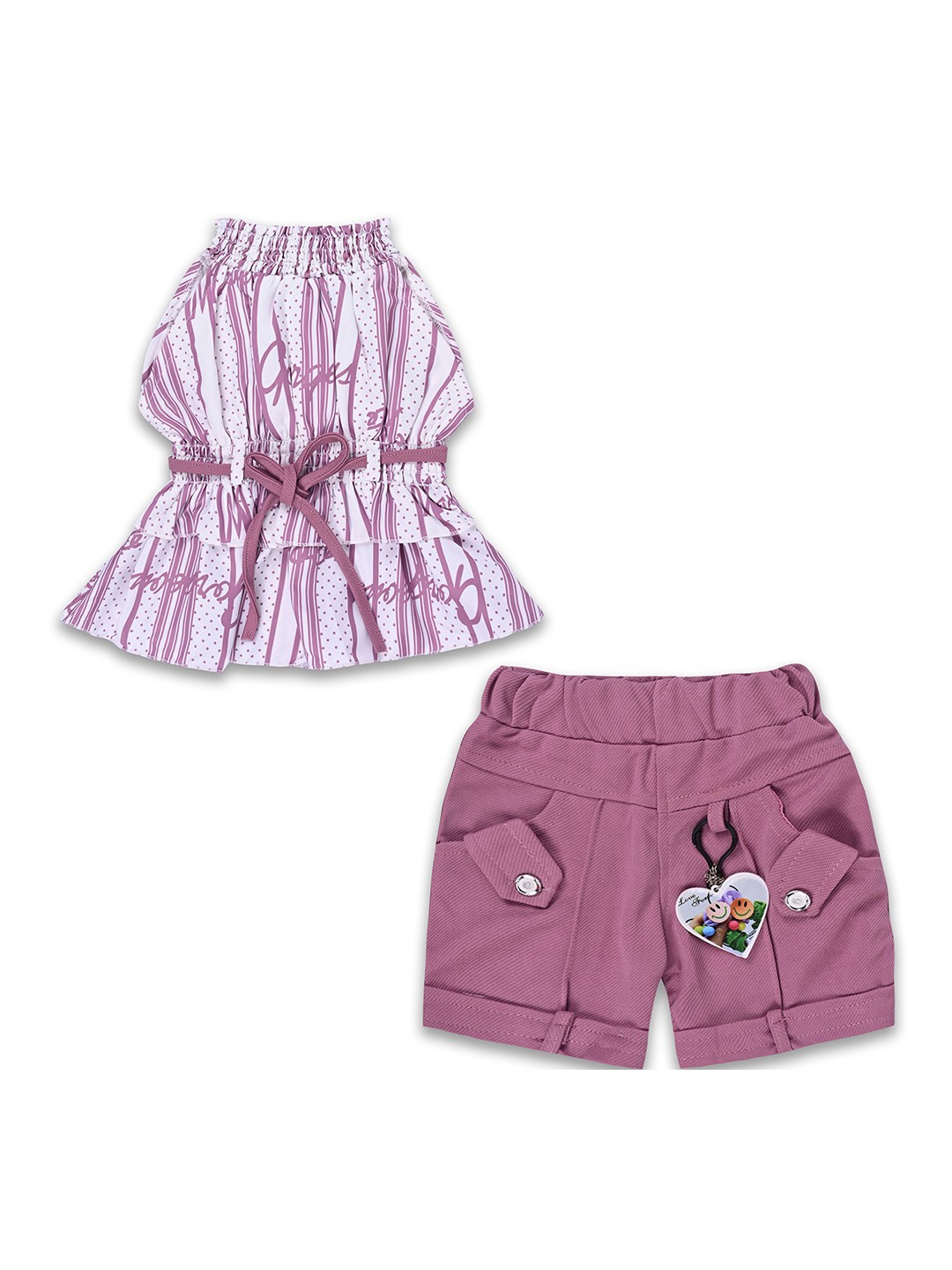 

Wish Karo Girls Striped Top with Shorts, Purple