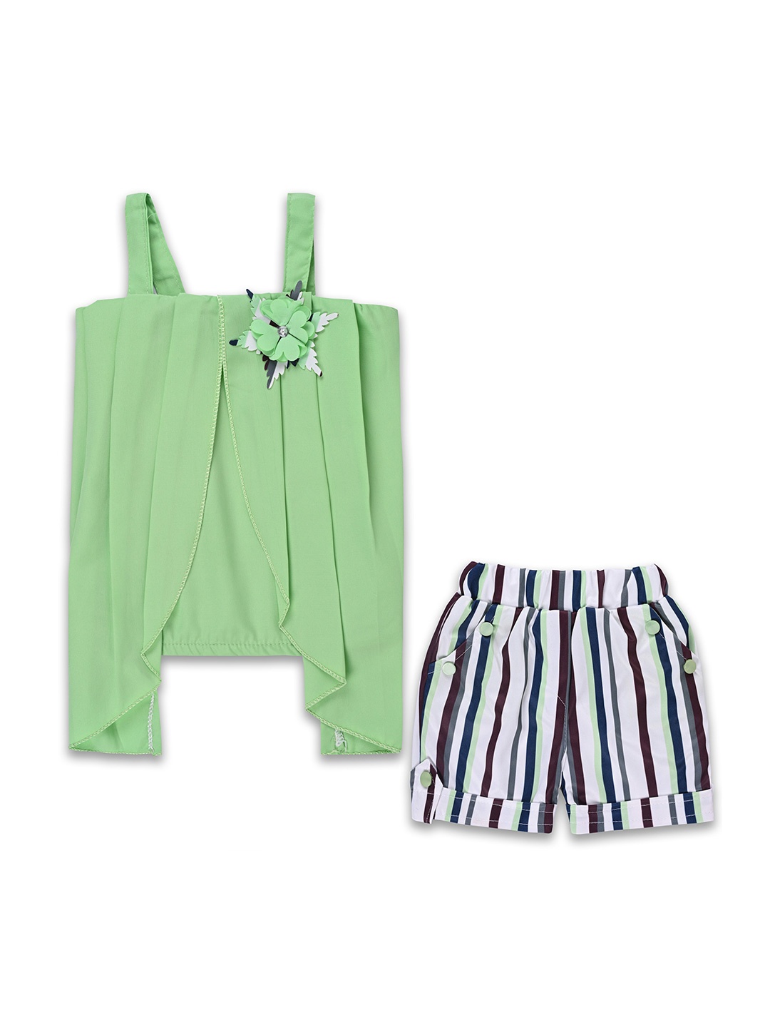 

Wish Karo Girls Shoulder Straps Top with Shorts, Green