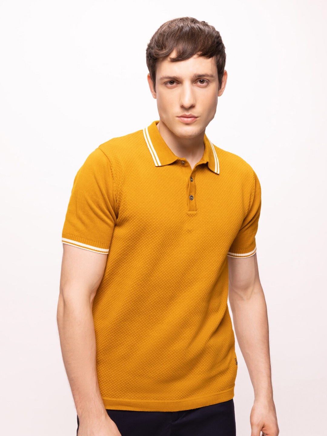 

Bombay High Men Regular Fit Ochre Polo T-Shirt With Contrast Tipping, Gold