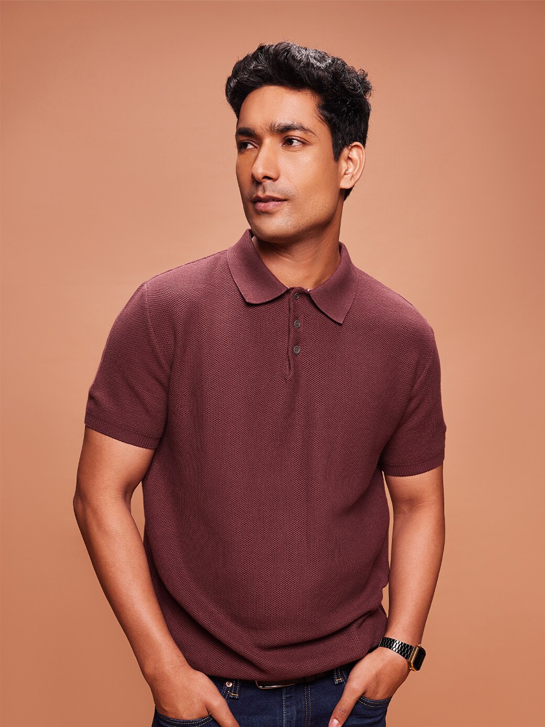 

Bombay High Men Regular Fit Half Zip Neck Solid Knit Sweatshirt, Burgundy