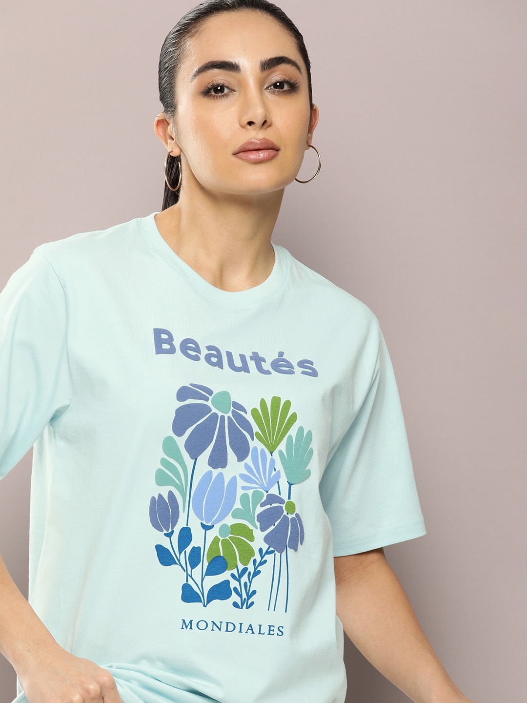 

DILLINGER Graphic Printed Oversized Embossed Pure Cotton T-shirt, Blue