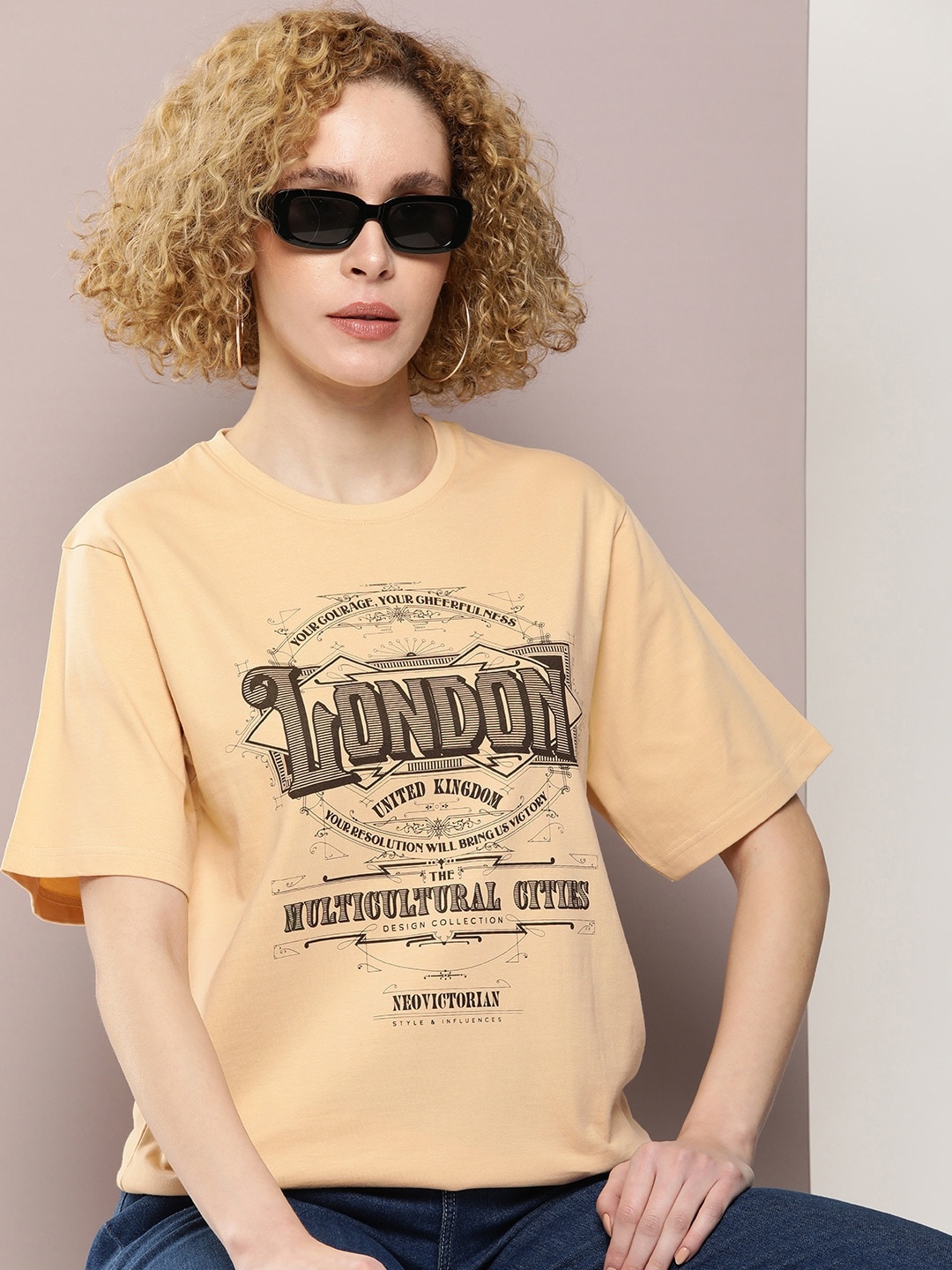 

DILLINGER Graphic Printed Oversized Pure Cotton T-shirt, Beige