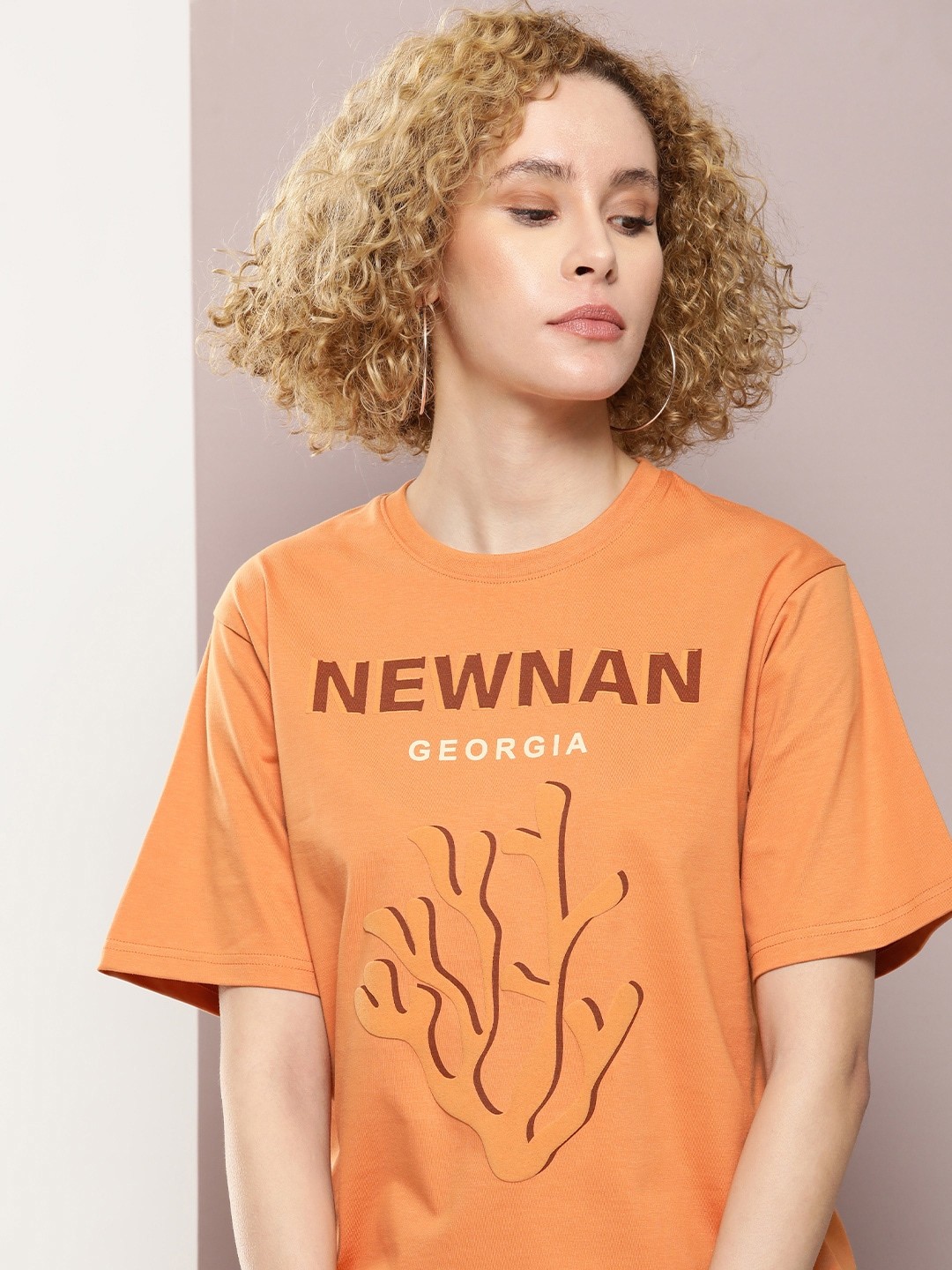 

DILLINGER Graphic Printed Embossed Oversized Pure Cotton T-shirt, Brown