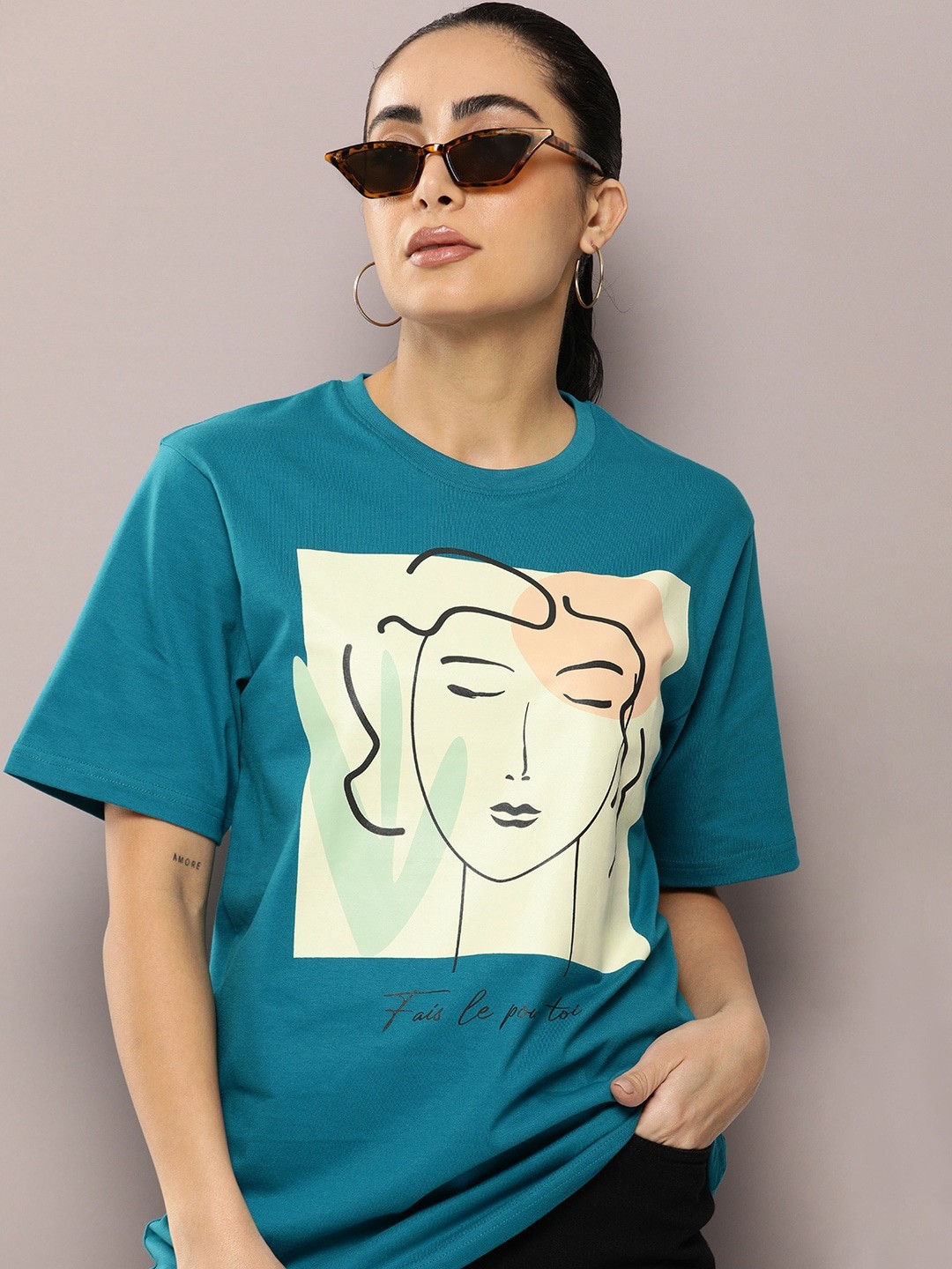 

DILLINGER Graphic Printed Oversized Pure Cotton T-shirt, Blue