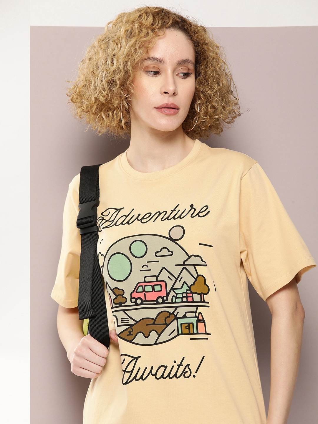

DILLINGER Graphic Printed Oversized Pure Cotton T-shirt, Beige
